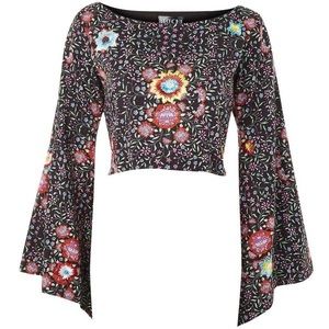 NWT Rare Prints by Mochi x Topshop Raffia Embroidered Dramatic Flare Sleeve Top